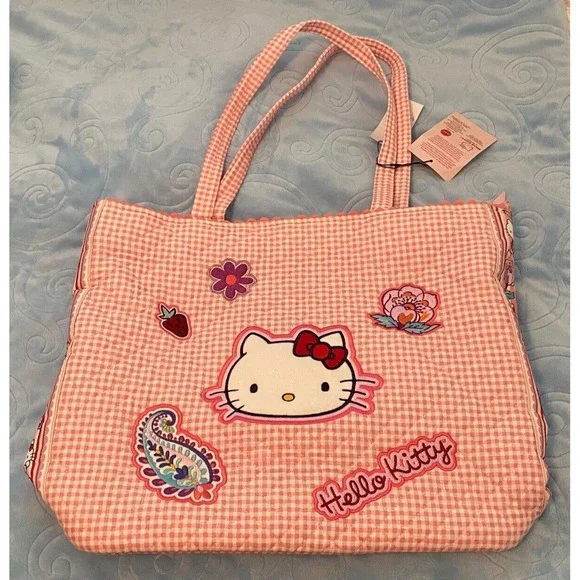 NEW Vera Bradley HELLO KITTY Pink Gingham Large Tote Shoulder Purse NWT
